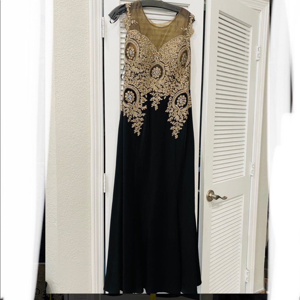 Beautiful Black gold lace beaded gown - dress